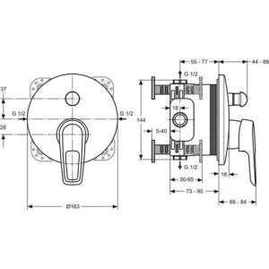 Ideal Standard Badearmatur Unterputz Ceramix Blue, Bausatz 2, Rosettendurchmit 163mm, Chrom, A5664AA 6