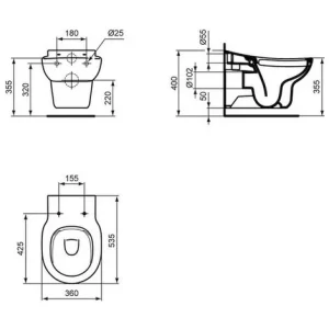 Ideal Standard Wandtiefspül-WC Contour21,ohne SpülraNd, Abg.außen Waagr., 360×5 X 12801 6