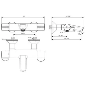 Ideal Standard Badethermostat Aufputz Ceraplus 2, Ausld.194-211mm,absp.S-Anschlüsse, Chrom, A6873AA 6