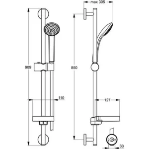 Ideal Standard Brausekombination Idealrain 900mm 1-Funktionshandbrause D:80mm Chrom, B9502AA 6