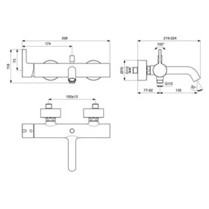 IDEAL STANDARD IS Badearmatur AP JOY, M.Stab-HB, Brauseschlauch U.Wandhalter,MagneticGrey BC787A5 6
