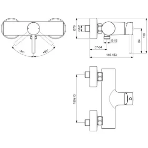 Ideal Standard Ceraline Aufputz-Brausearmatur, Mattschwarz/chrom 6