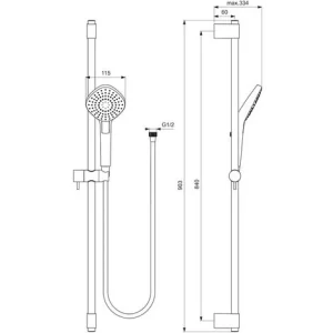 Ideal Standard Brausekombi. Idealrain Evo, 900mm, 3-Funktionshb. Diamond D:115mm, Chrom 9