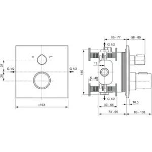 Ideal Standard Badethermostat Unterputz Ceratherm C100, BS2, Rosette 163x163mm, Chrom 6