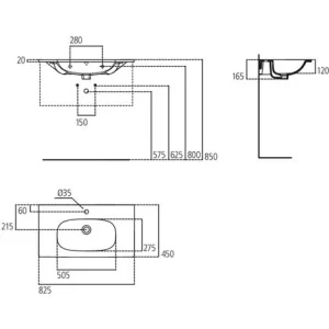 Ideal Standard Tesi Modernes Wandhängendes Keramik-Waschbecken 80X45 Mit Arbeitsplatte 7