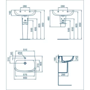 Ideal Standard Modernes Wandhängendes Waschbecken Esedra Cm 65 12